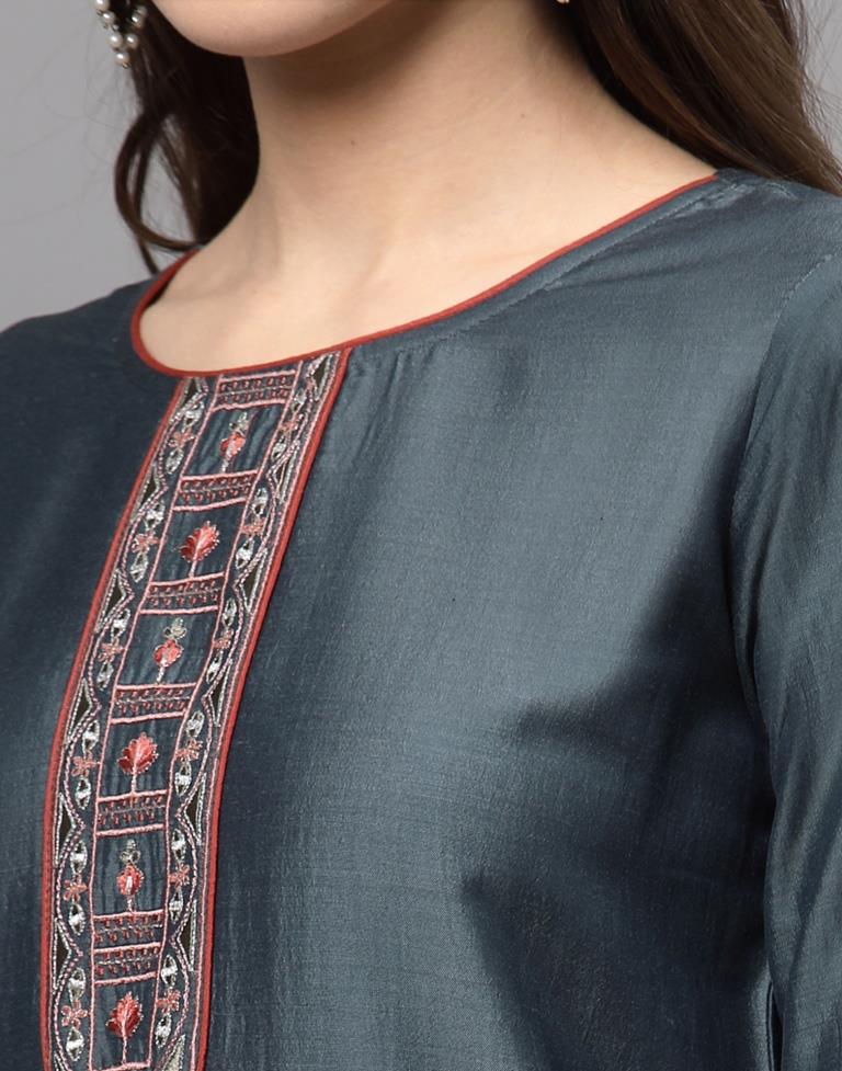 Grey Embroidered Kurti | Sudathi