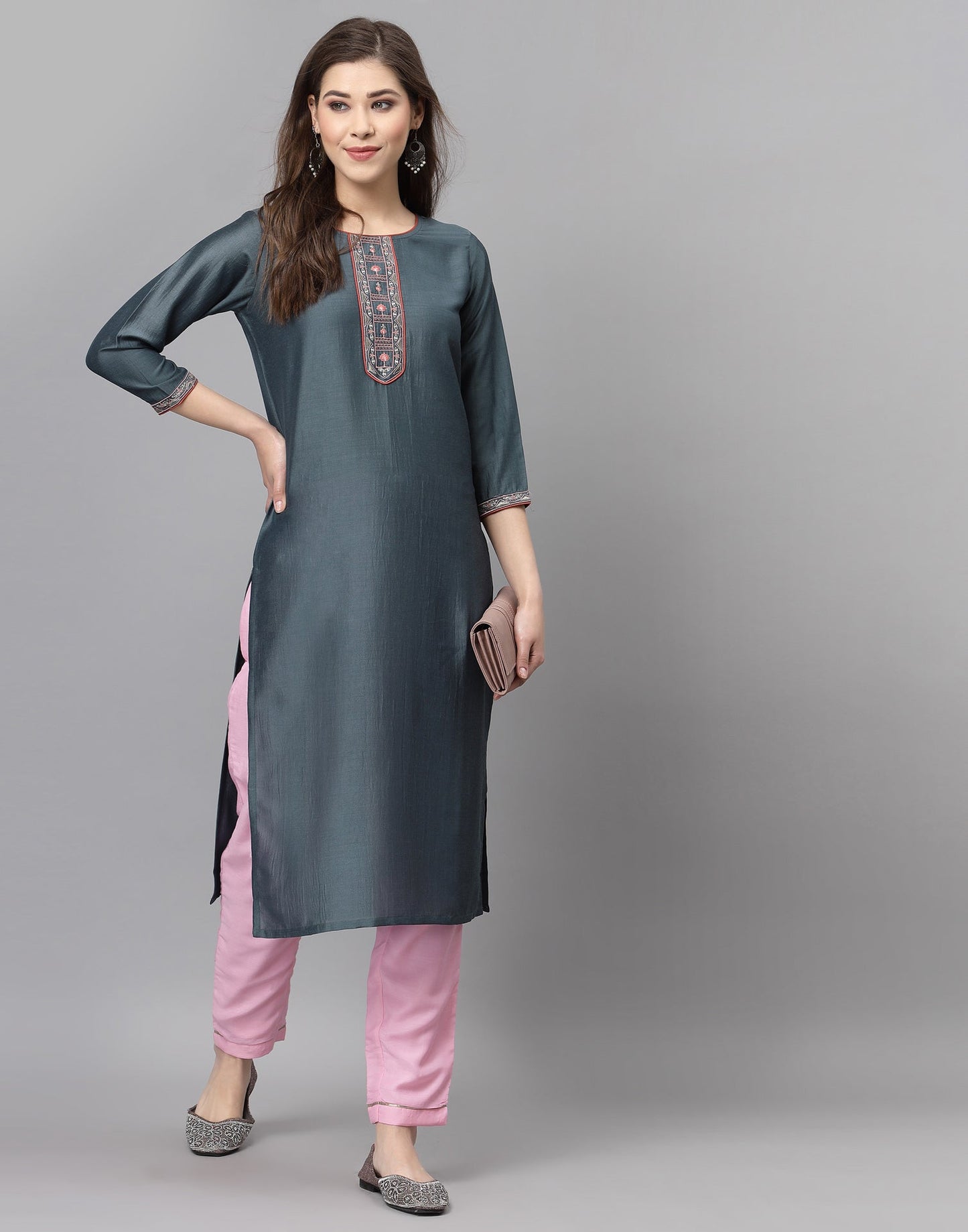 Grey Embroidered Kurti | Sudathi