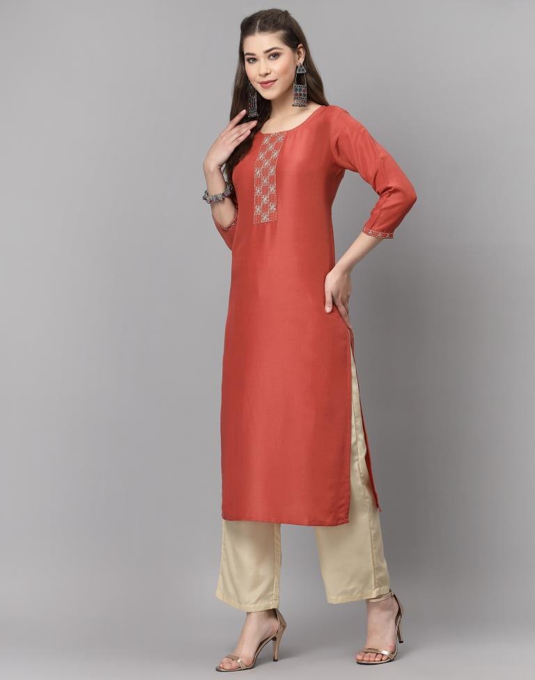 Rust Embroidered Kurti | Sudathi