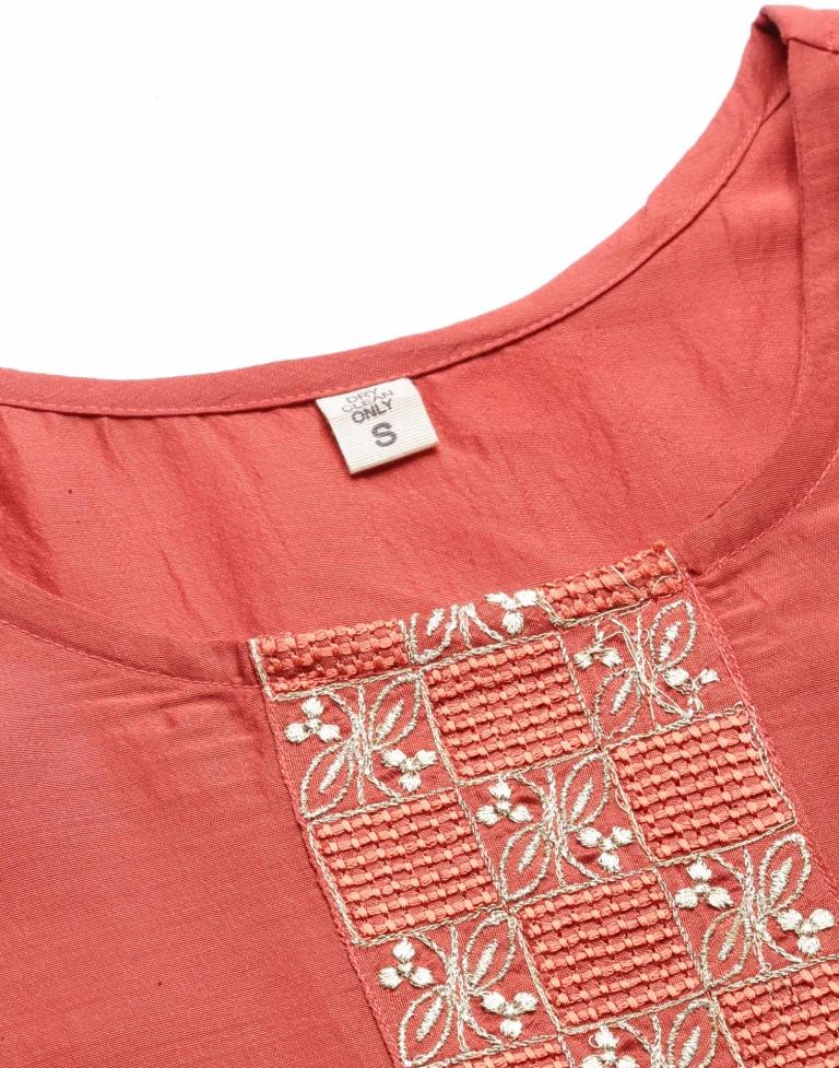 Rust Embroidered Kurti | Sudathi