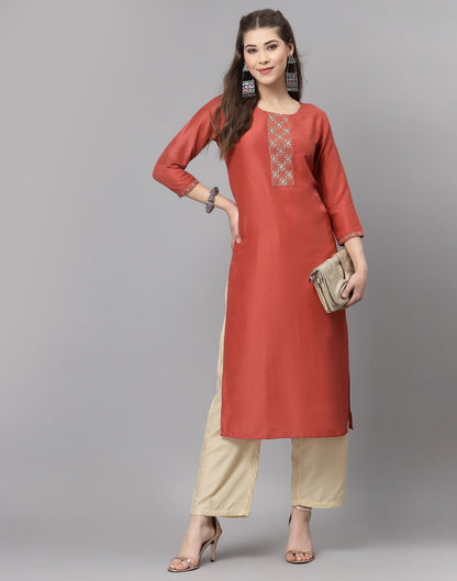 Rust Embroidered Kurti | Sudathi