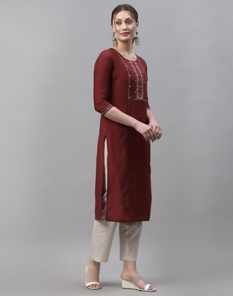 Maroon Embroidered Kurti | Sudathi