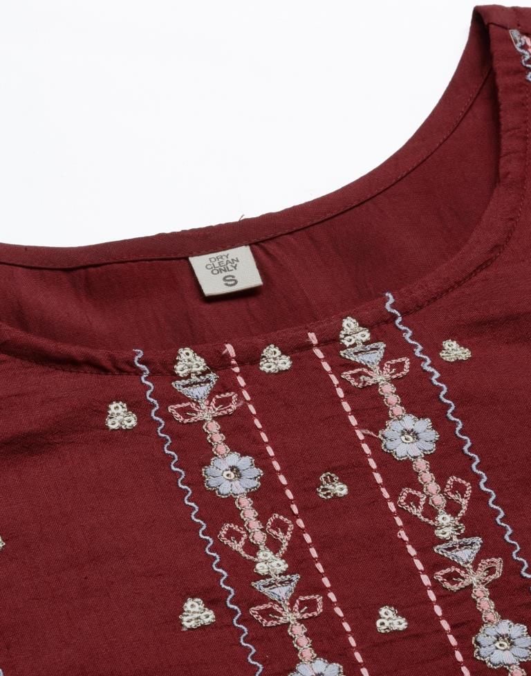 Maroon Embroidered Kurti | Sudathi