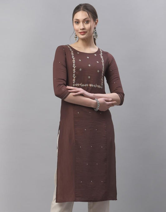 Brown Embroidered Kurti | Sudathi