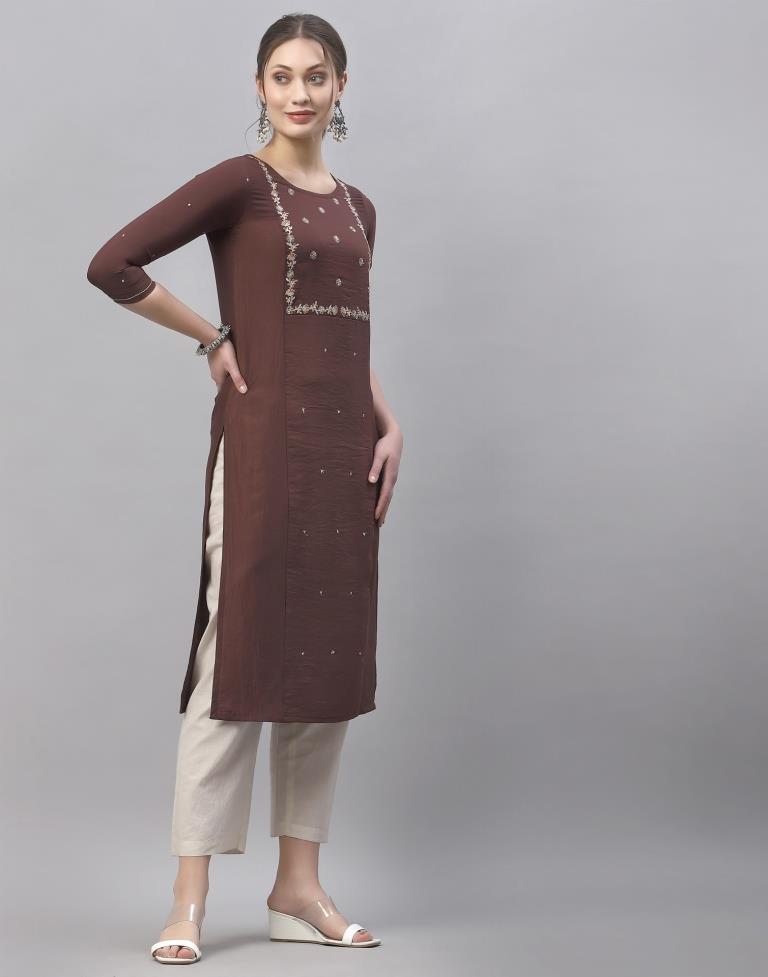 Brown Embroidered Kurti | Sudathi