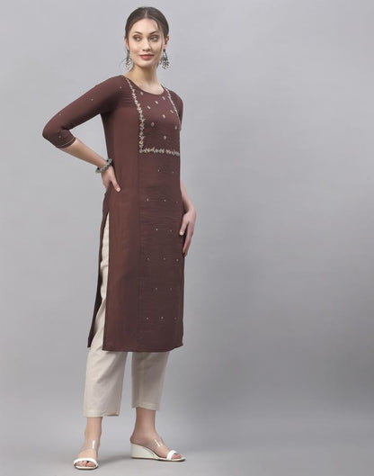Brown Embroidered Kurti | Sudathi