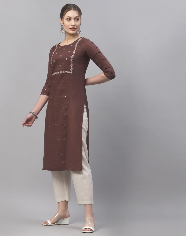 Brown Embroidered Kurti | Sudathi
