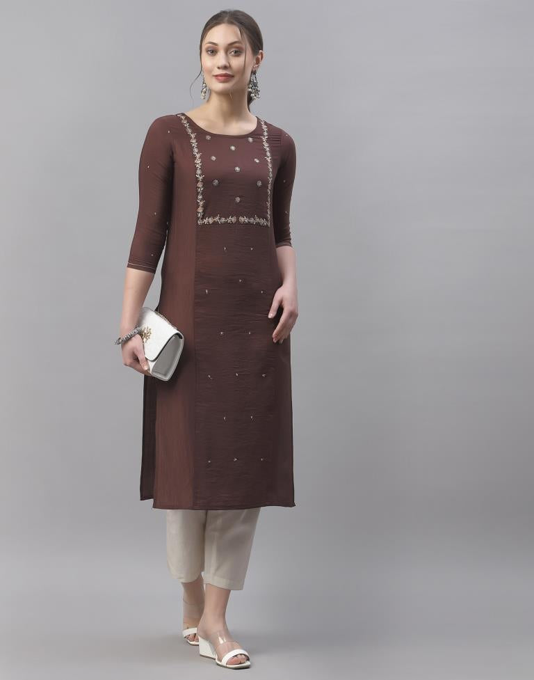 Brown Embroidered Kurti | Sudathi
