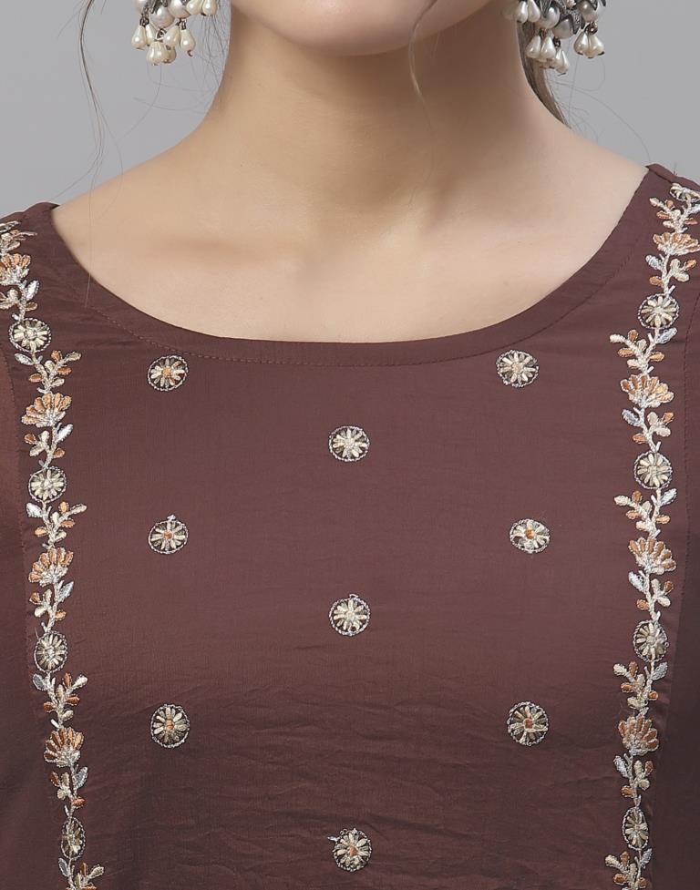 Brown Embroidered Kurti | Sudathi
