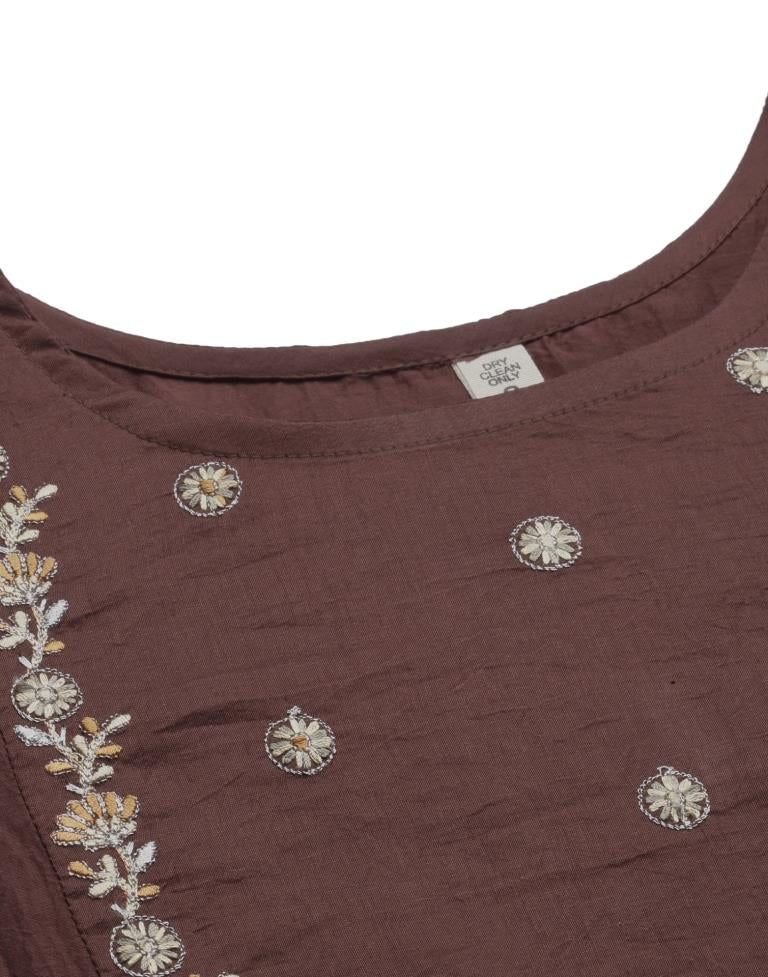 Brown Embroidered Kurti | Sudathi
