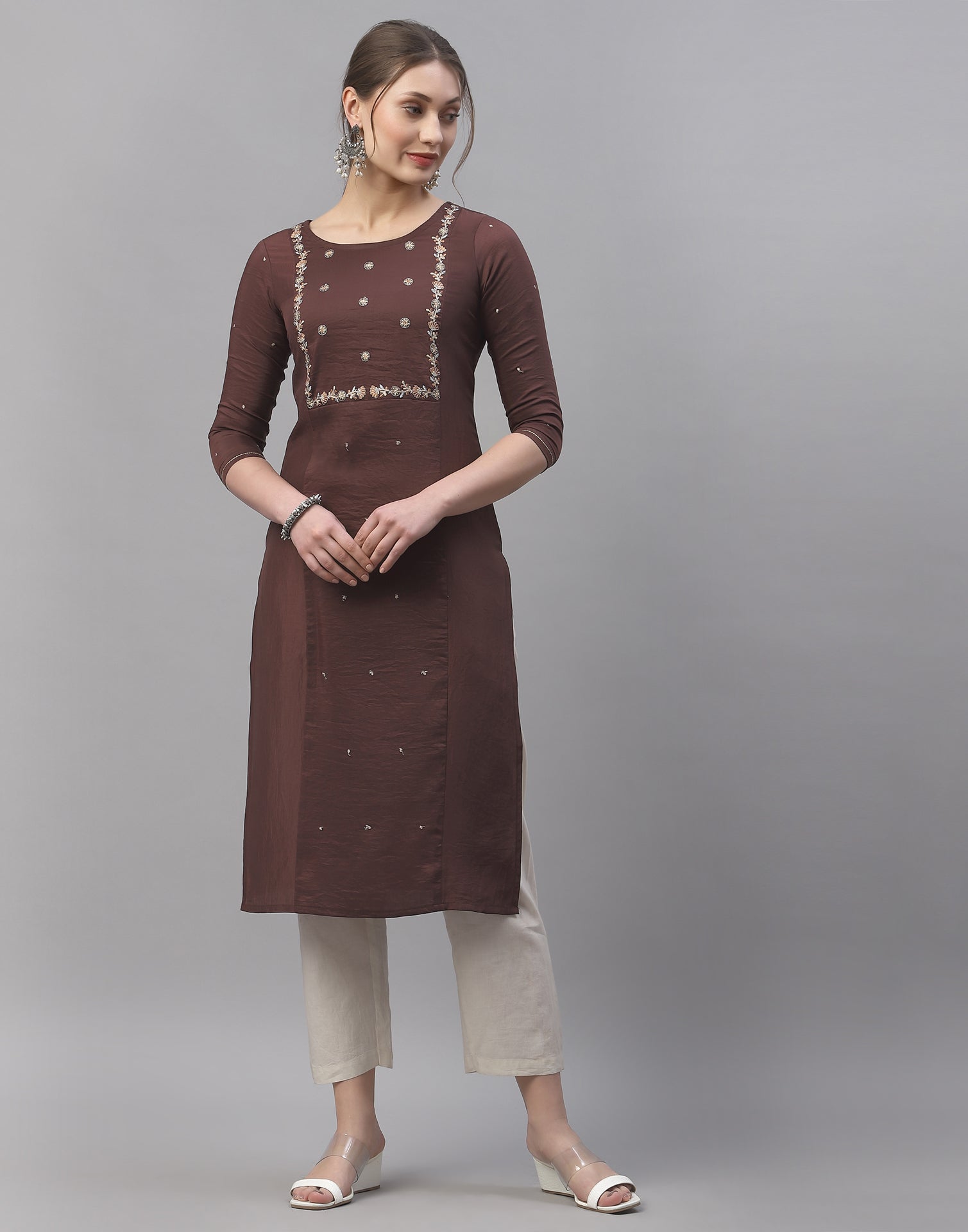 Brown Embroidered Kurti | Sudathi