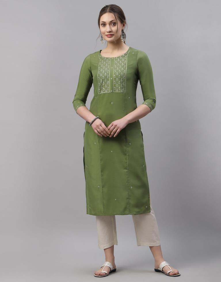 Pista Green Embroidered Kurti | Sudathi