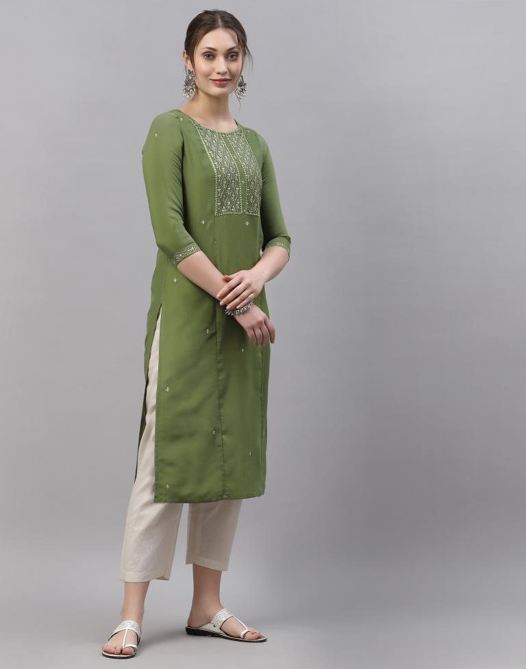 Pista Green Embroidered Kurti | Sudathi