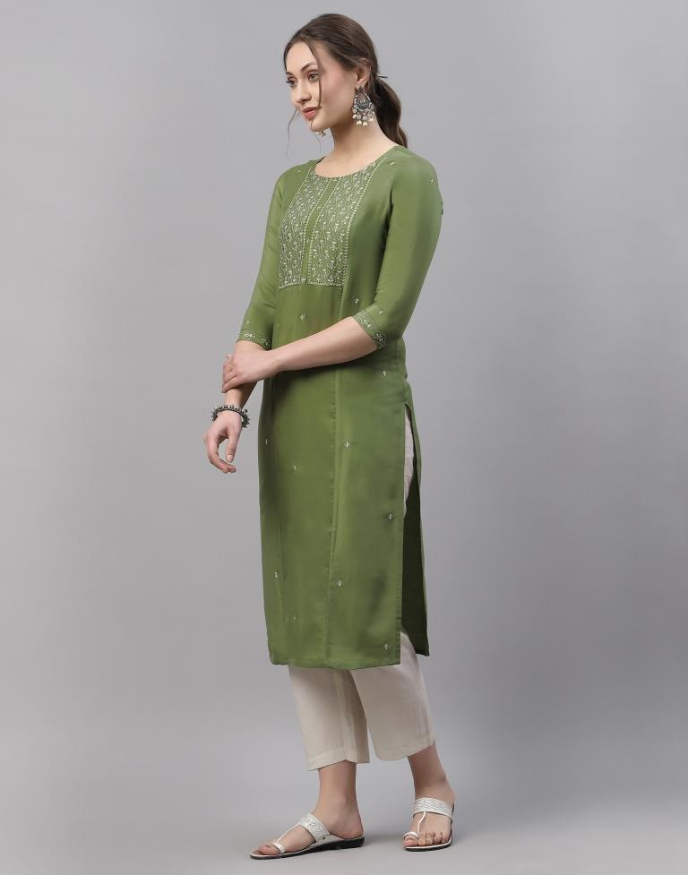 Pista Green Embroidered Kurti | Sudathi