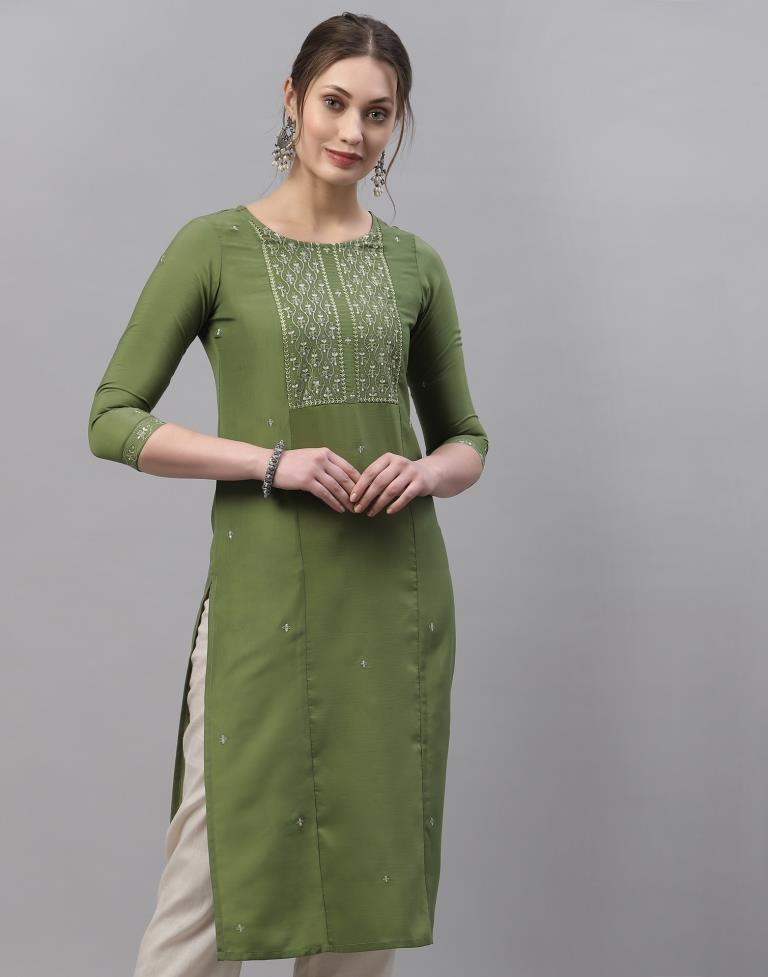 Pista Green Embroidered Kurti | Sudathi