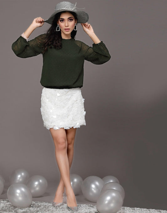 Dark Green Self Design Mock Top | Leemboodi