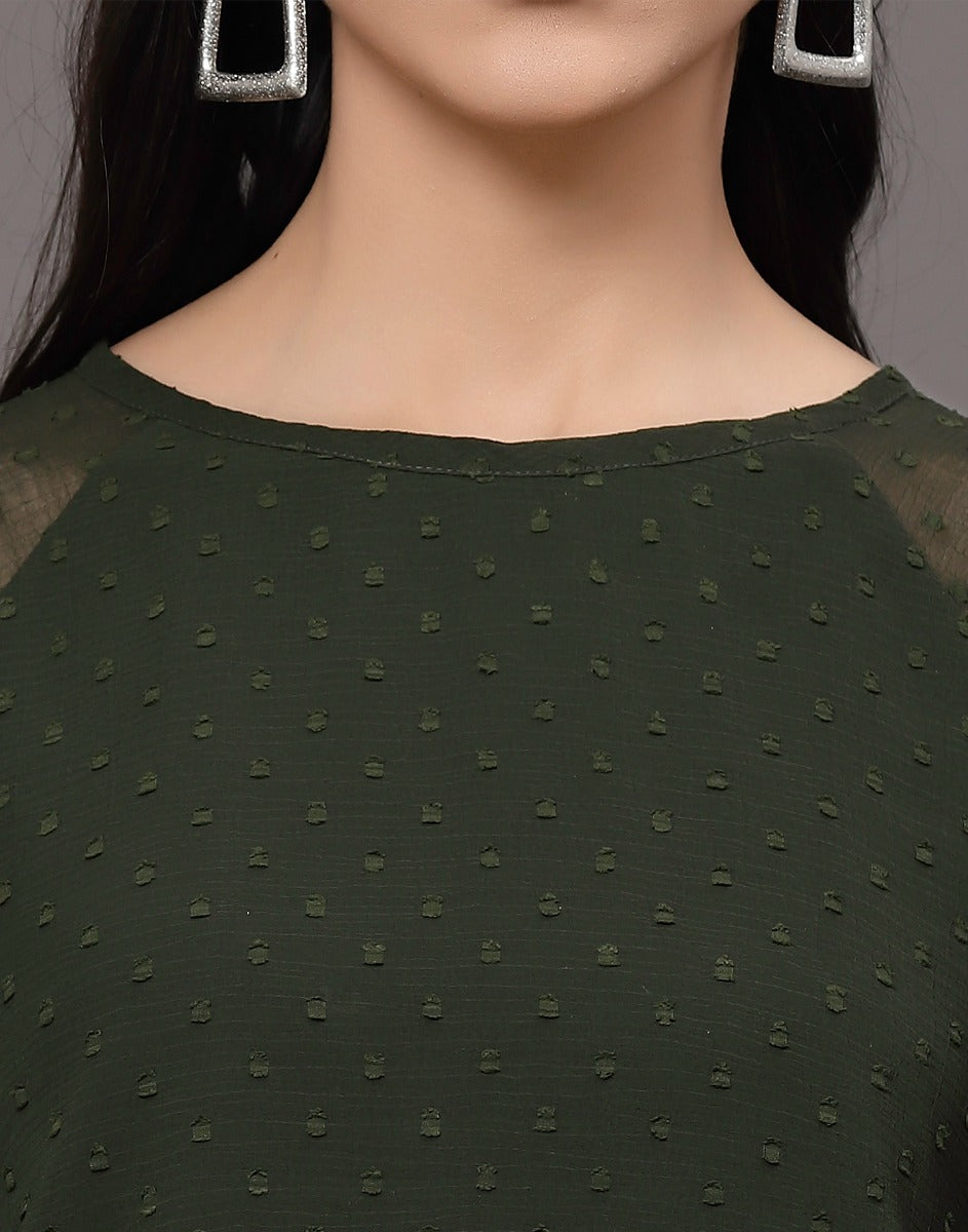 Dark Green Self Design Mock Top | Leemboodi