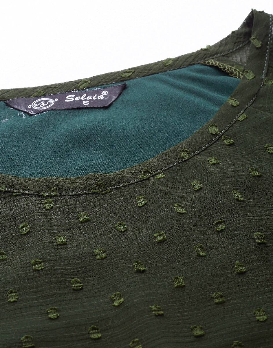 Dark Green Self Design Mock Top | Leemboodi