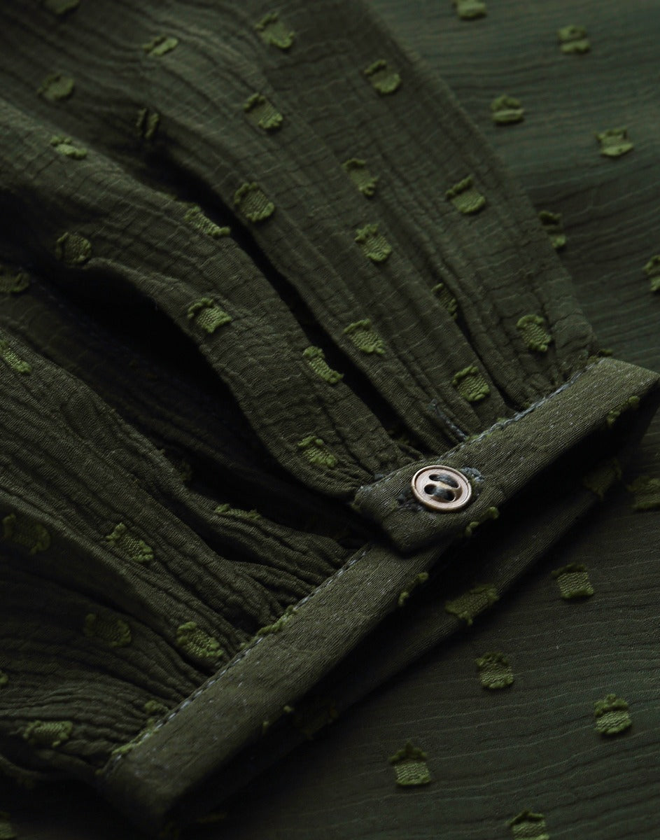 Dark Green Self Design Mock Top | Leemboodi