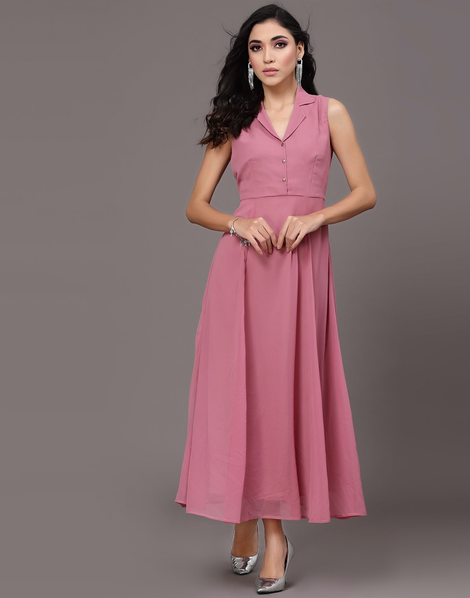 Pink Georgette A-line Dress | Leemboodi