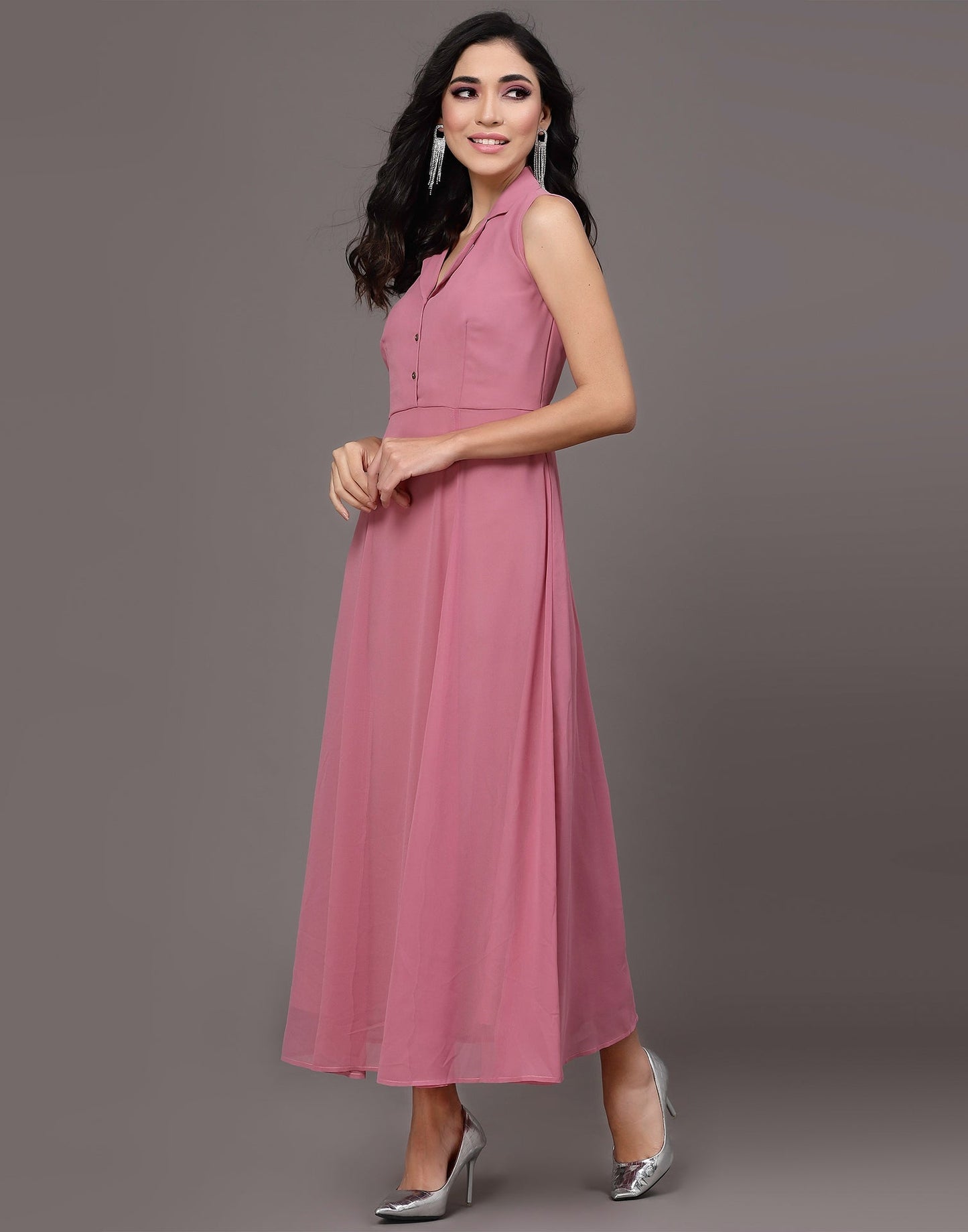 Pink Georgette A-line Dress | Leemboodi