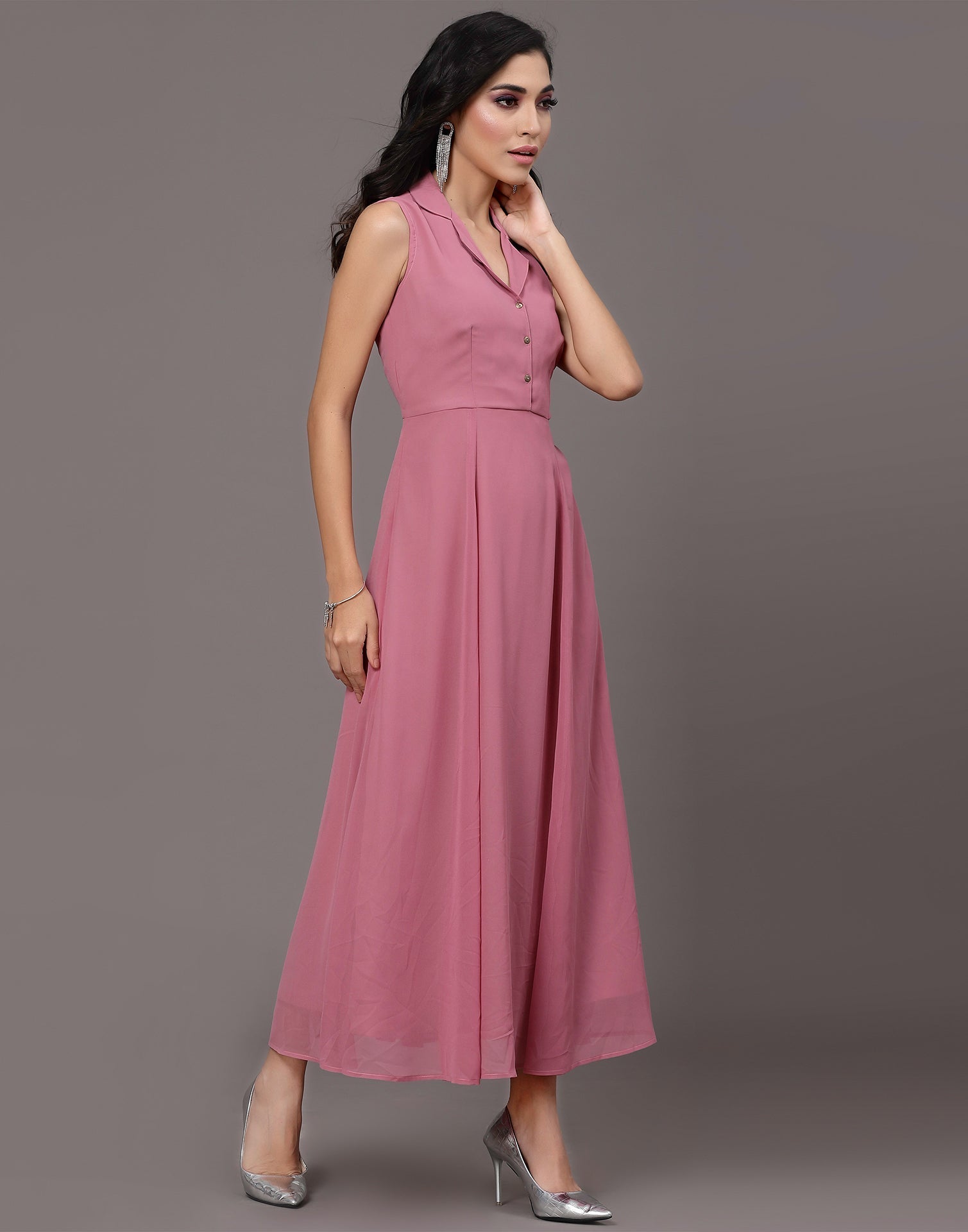 Pink Georgette A-line Dress | Leemboodi