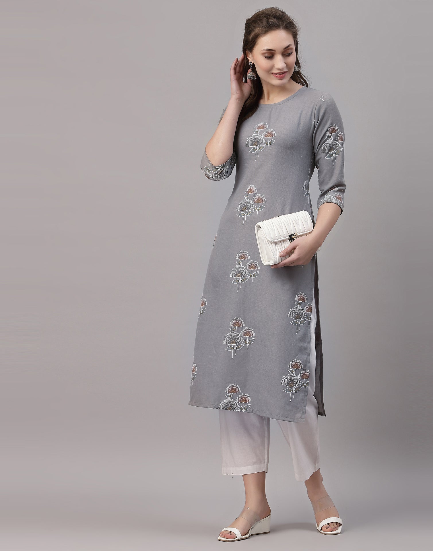 Grey Printed Kurti | Sudathi