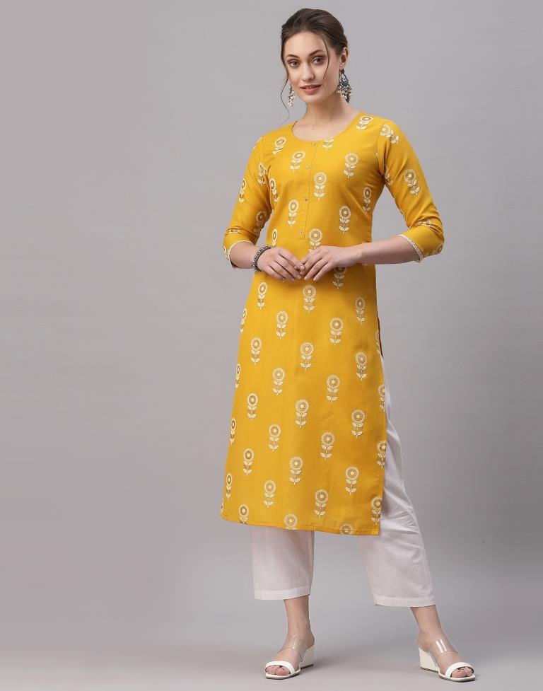 Yellow Printed Kurti | Sudathi