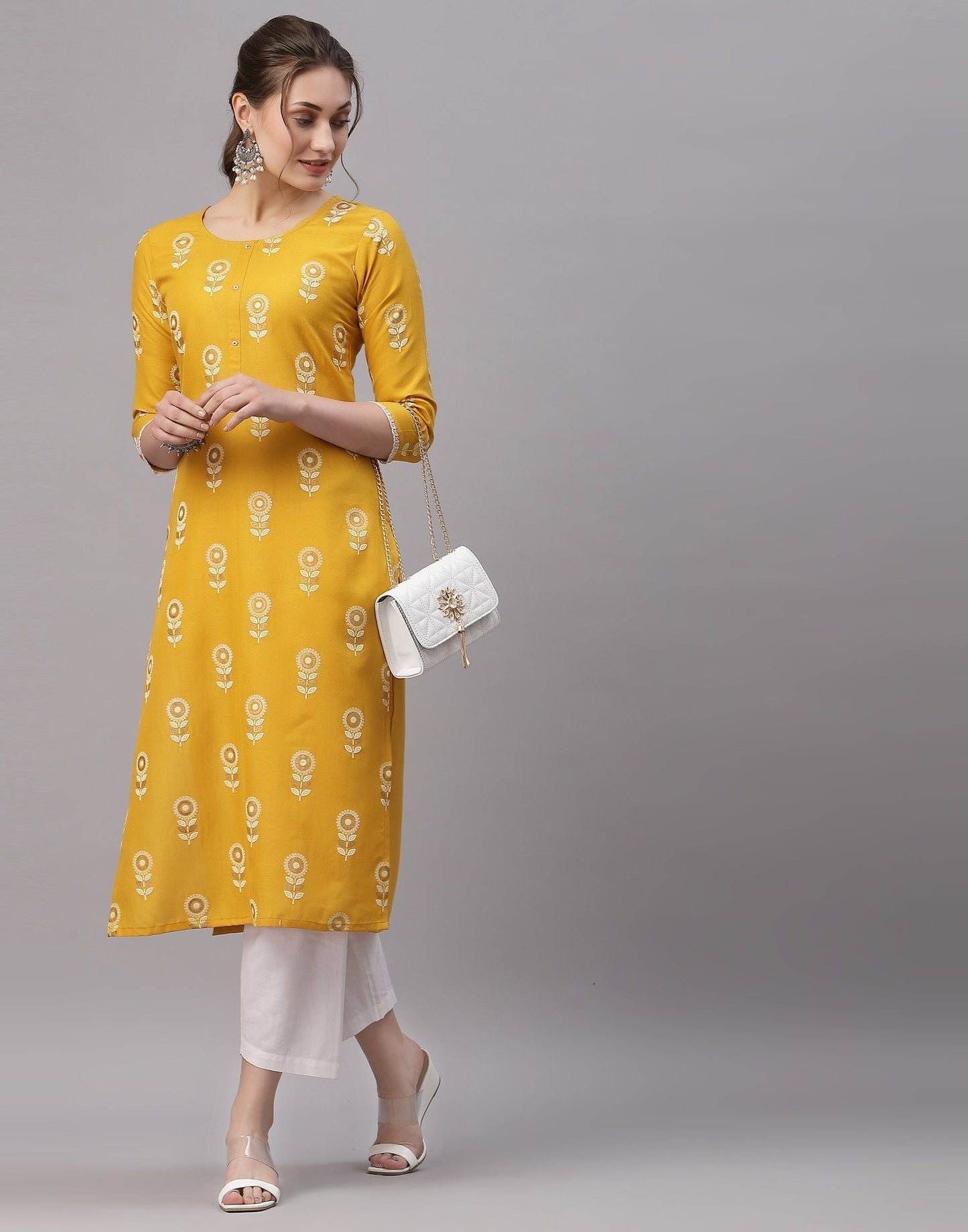 Yellow Printed Kurti | Sudathi