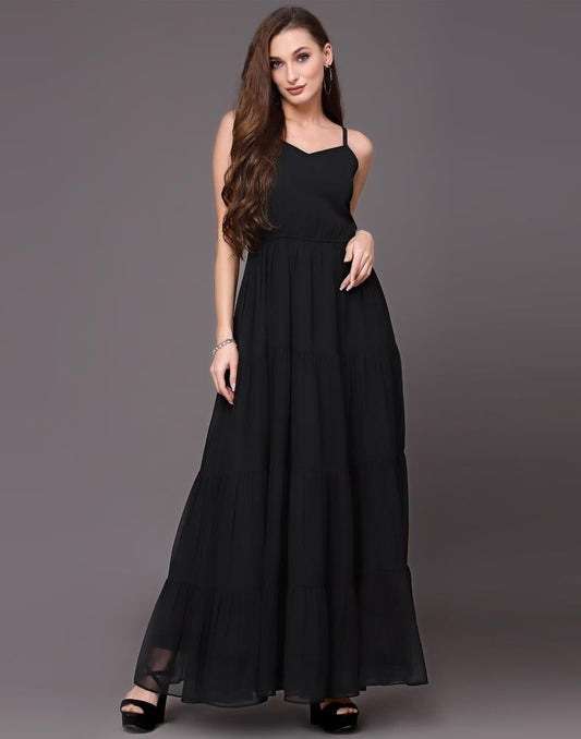 Black Tiered Maxi Dress | Sudathi