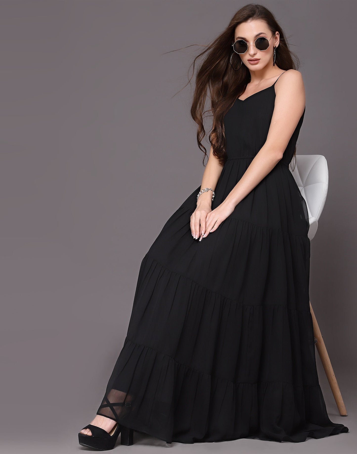 Black Tiered Maxi Dress | Sudathi