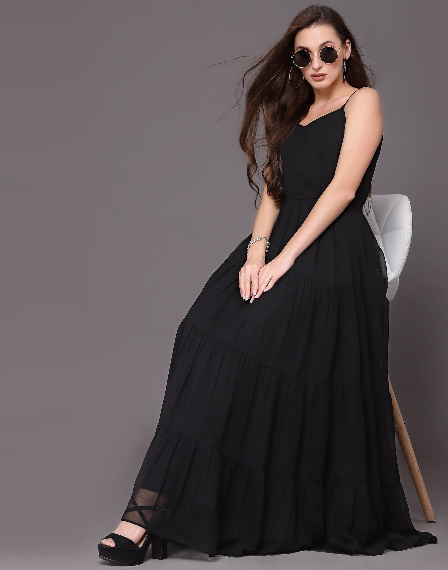 Black Tiered Maxi Dress | Sudathi
