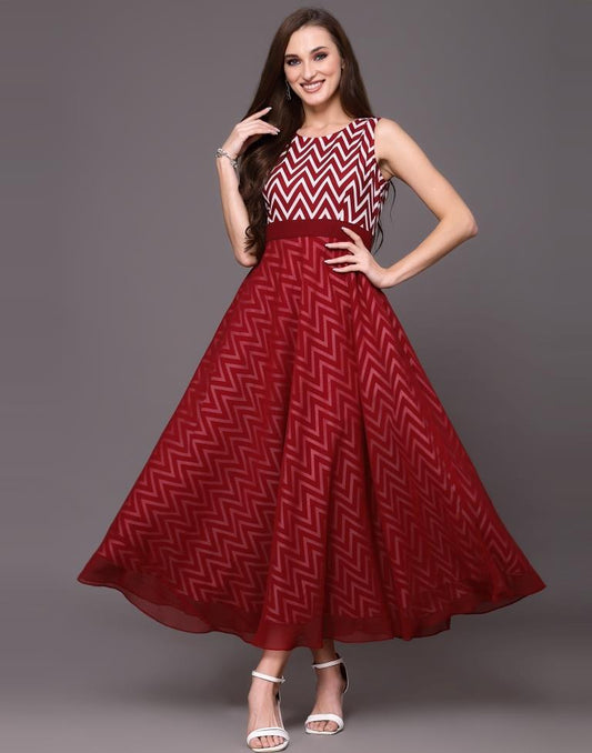 Maroon Striped Western Dress | Sudathi