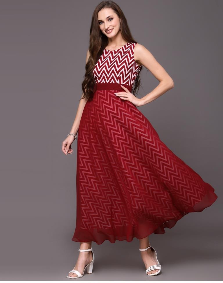 Maroon Striped Western Dress | Sudathi