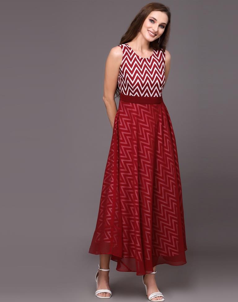 Maroon Striped Western Dress | Sudathi