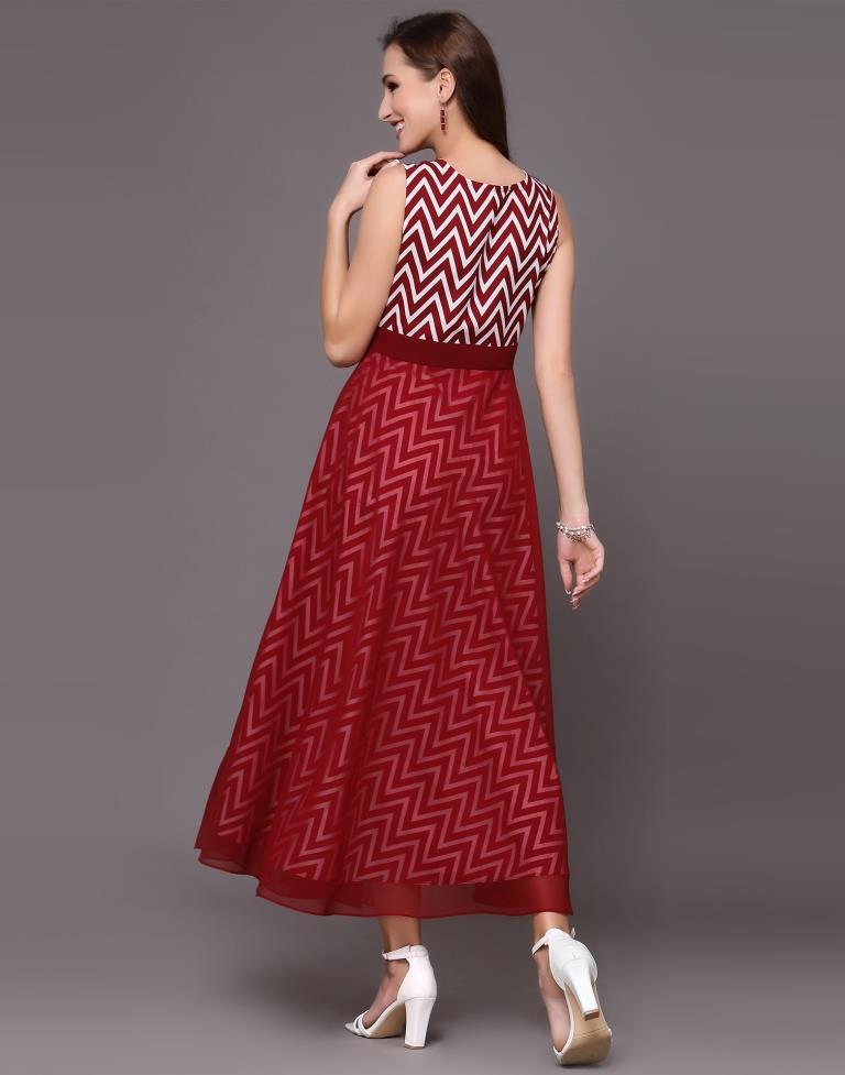Maroon Striped Western Dress | Sudathi