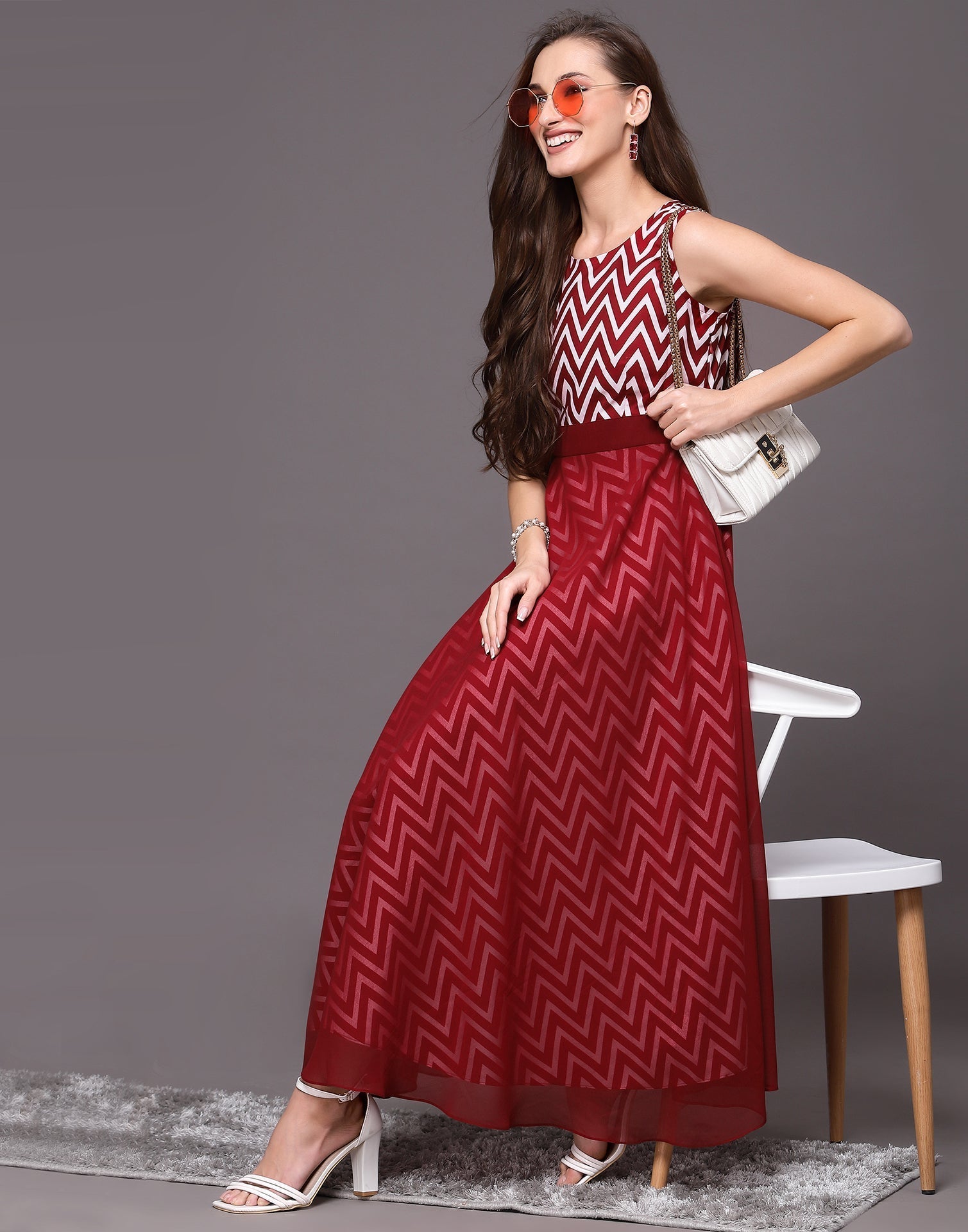 Maroon Striped Western Dress | Sudathi