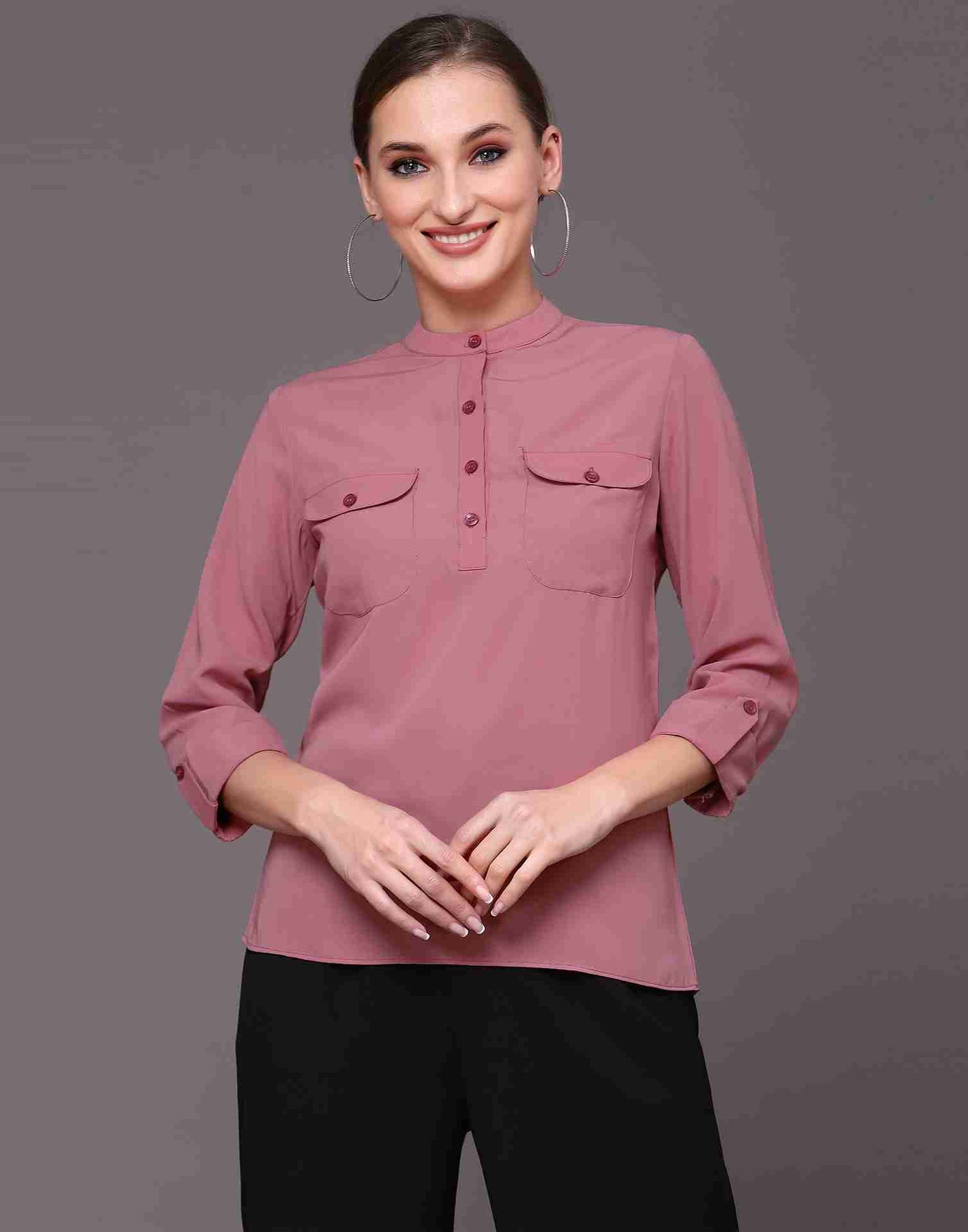 Pink Polyester Plain Top
