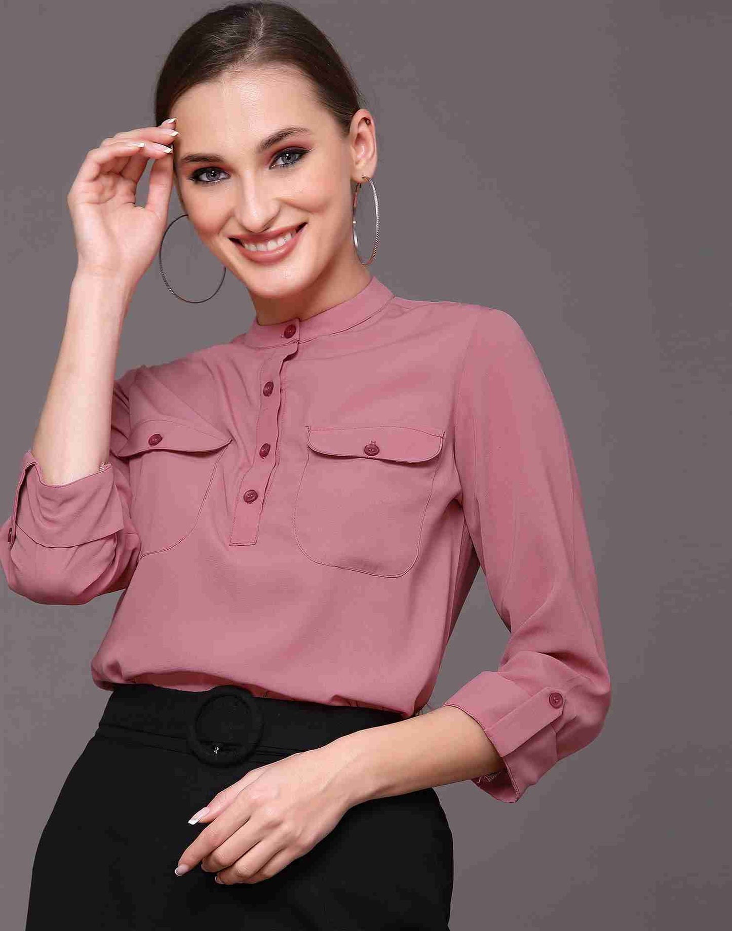 Pink Polyester Plain Top