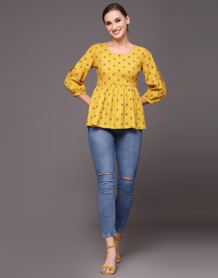 Musterd Yellow Printed Top