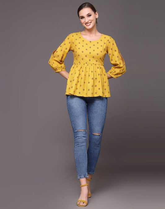 Musterd Yellow Printed Top