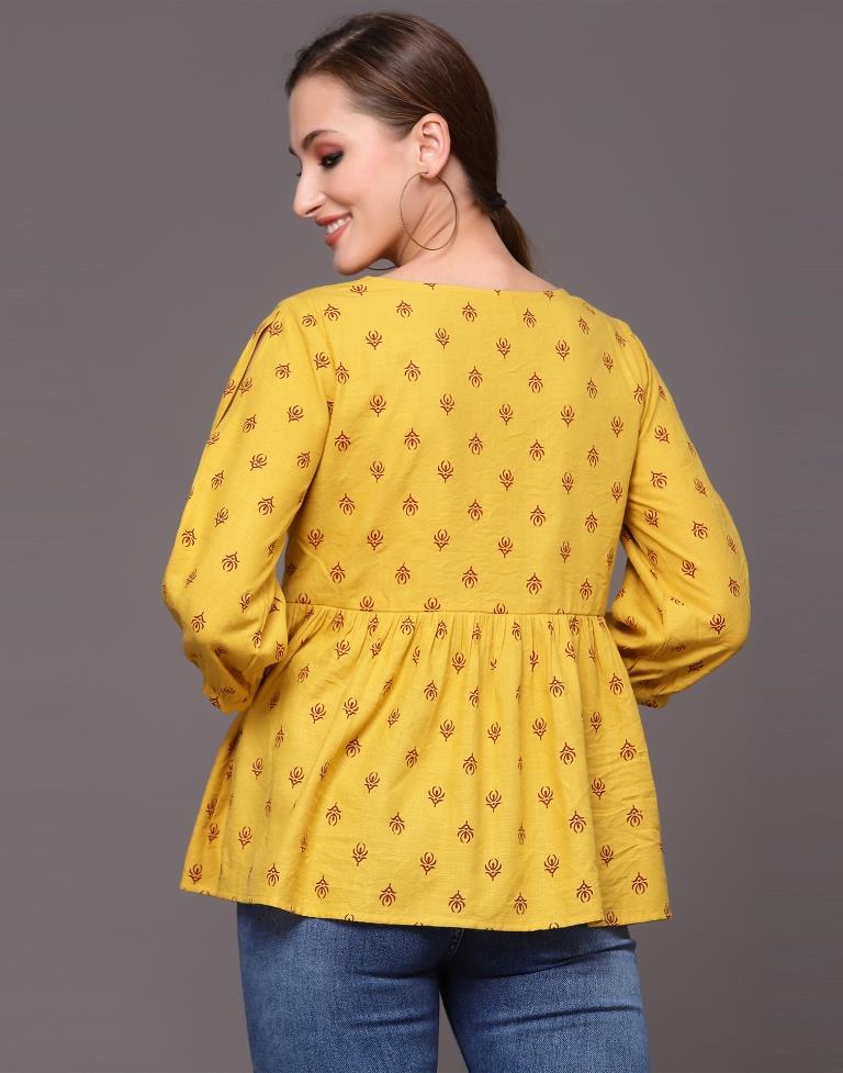 Musterd Yellow Printed Top