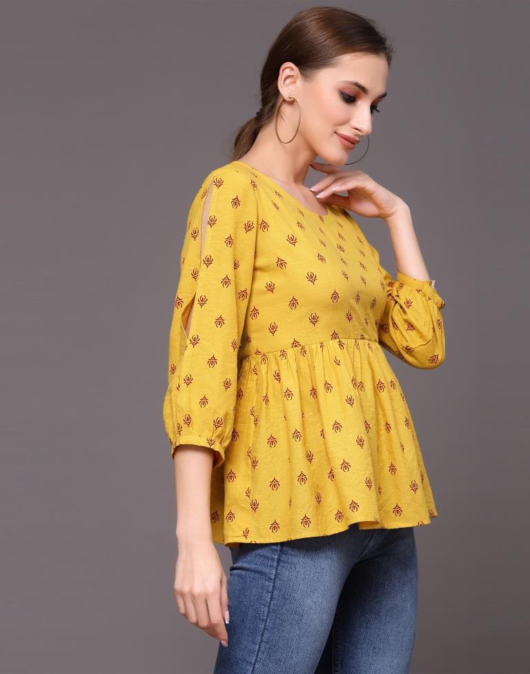 Musterd Yellow Printed Top