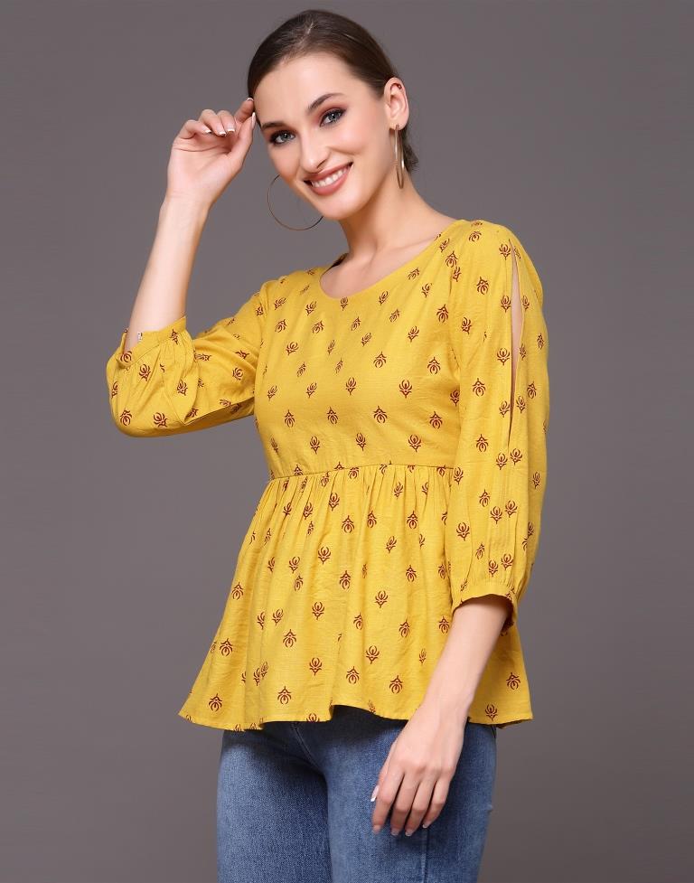 Musterd Yellow Printed Top