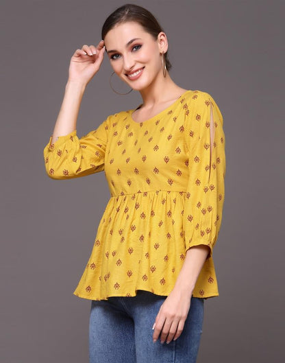 Musterd Yellow Printed Top
