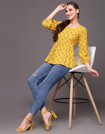 Musterd Yellow Printed Top