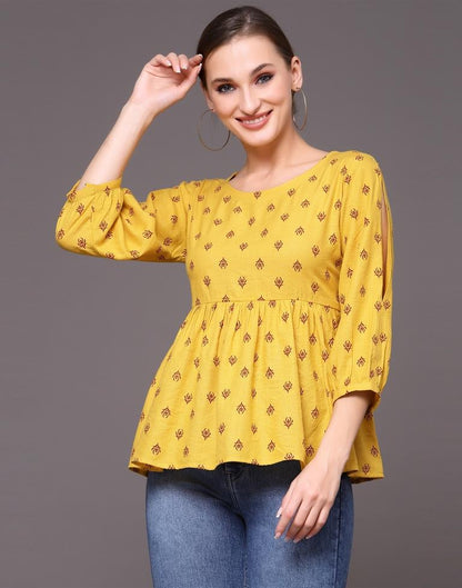 Musterd Yellow Printed Top