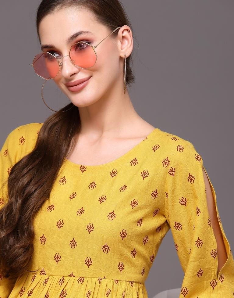 Musterd Yellow Printed Top