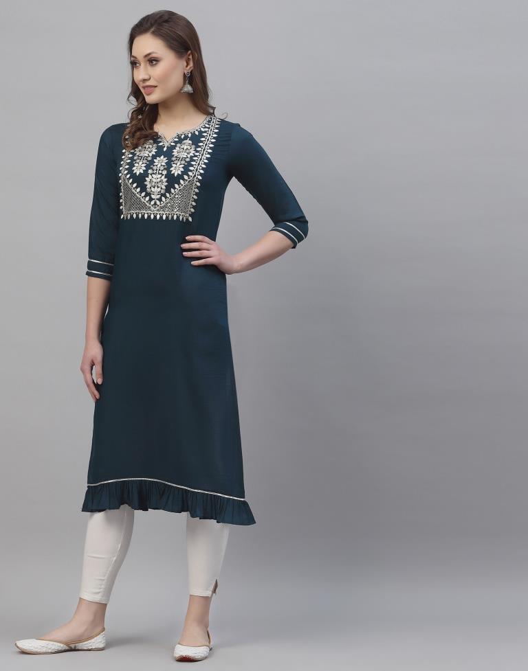 Grey-blue Embroidered Kurti | Sudathi