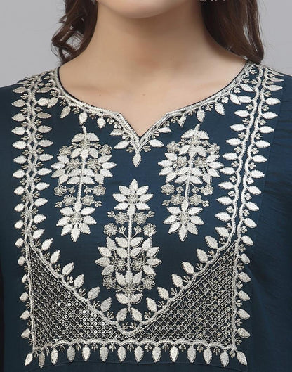 Grey-blue Embroidered Kurti | Sudathi